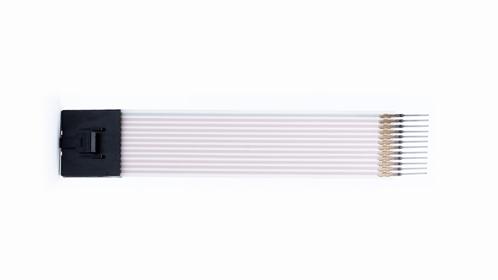 FFC crimped with solder tabs and receptacle housing